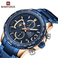 naviforce mens watch fashion waterproof stainless steel clock business casual chronograph quartz wrist watch male blue watches