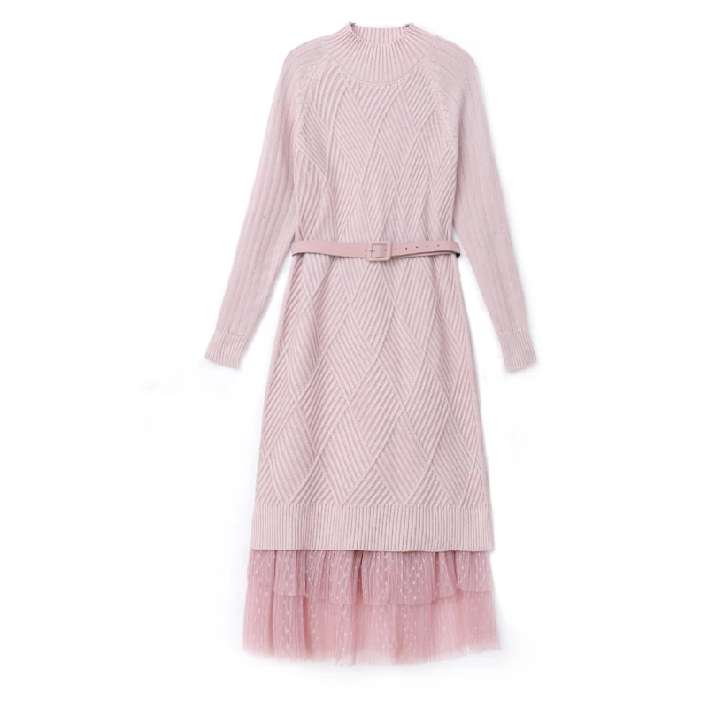 2019 женское элегантное осенне-зимнее платье-свитер однотонное платье с длинными