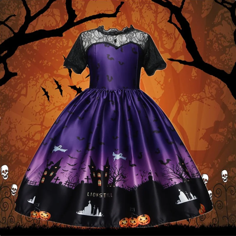 

2021 Косплей-платье на Хэллоуин, костюм принцессы с ведьмами для ролевых игр, детские кружевные платья-пачки для девочек, детская вечерняя Веч...
