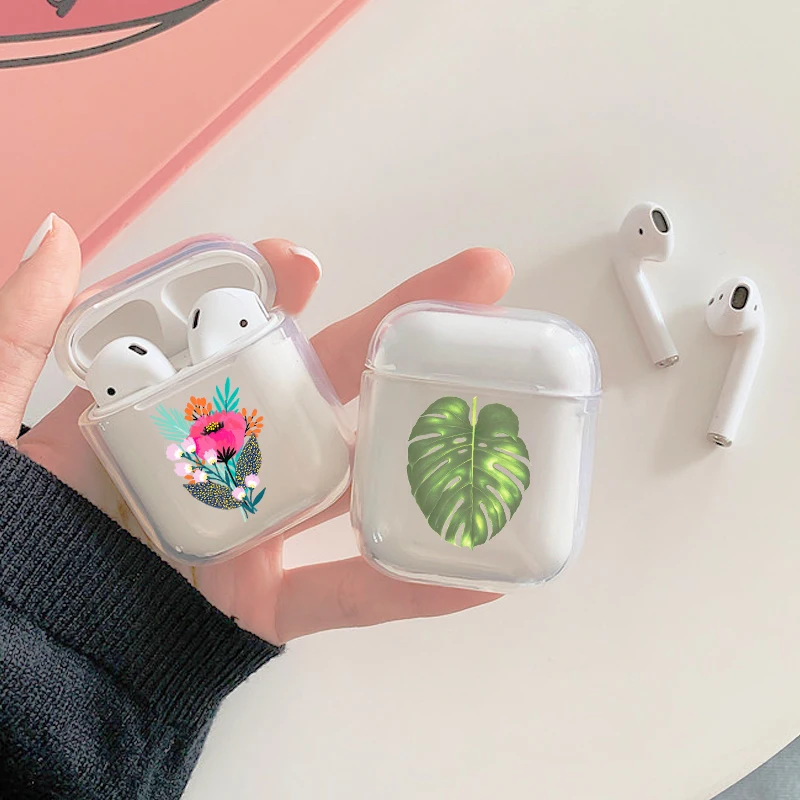 Прозрачный чехол для наушников Airpods с изображением фруктов и цветов