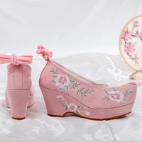 2020 new hanbok shoes embroidered shoes high heel beef tendon soft bottom retro hanfu shoes jacquard antique cloth shoes