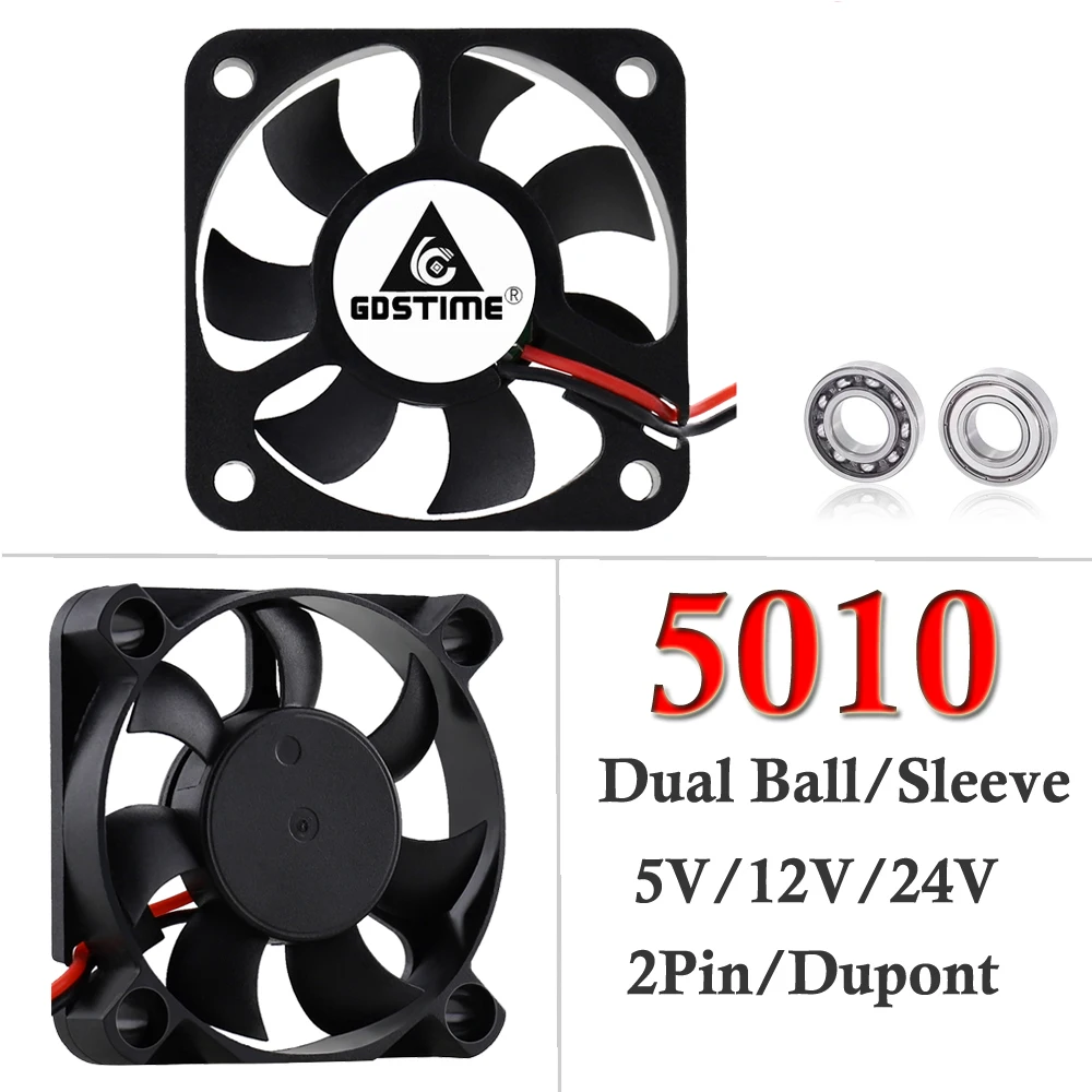 

10 Pieces lot 5cm 50 x 50 x 10mm DC 5V 12V 24V 5010 50mm 2Pin Dupont DC Mini Brushless Radiator Cooler Cooling Fan Ball / Sleeve