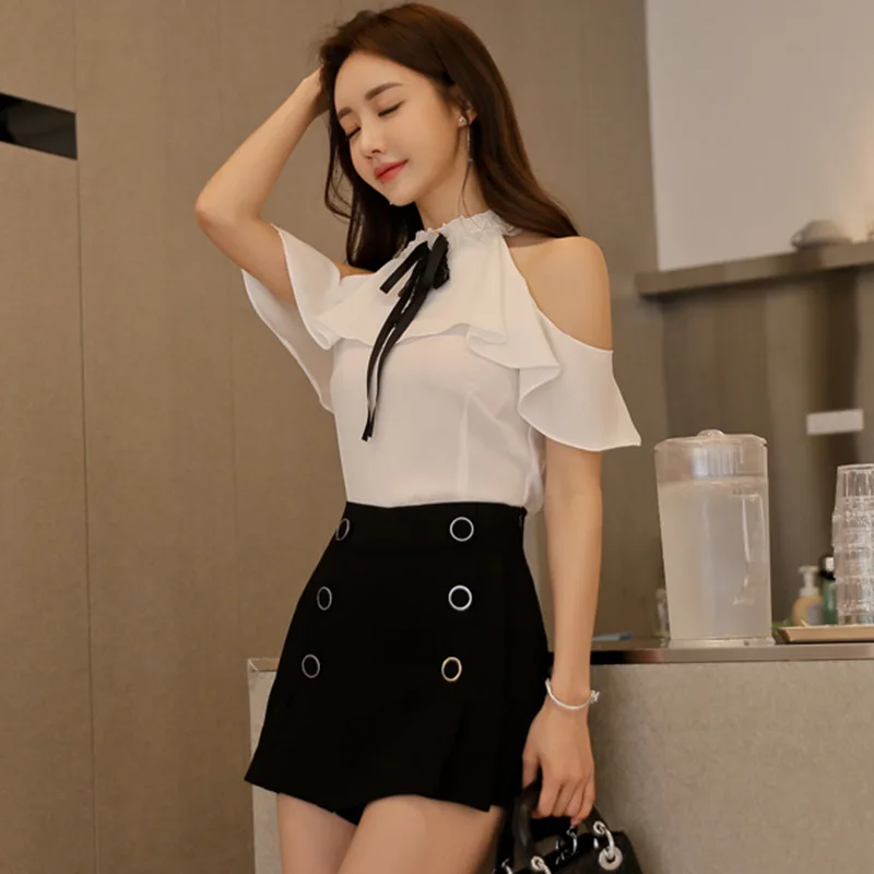 Блузка женская с открытыми плечами и коротким рукавом RWS184001|Блузки| |