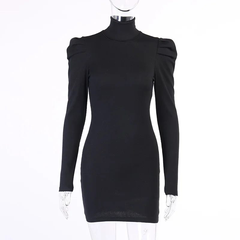 

Sexy Women's Court Puff Sleeve High Neck Sexy Elegant Dress and Winter New Fashionable Pencil Skirt Vestido De Mujer