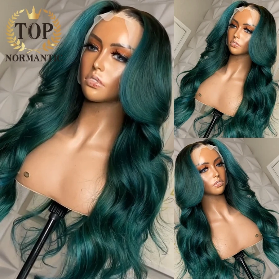 Topnormantic Dark Green Color Body Wave Wigs Preplucked Hairline Brazilian Remy Human Hair 13x6 Lace Front Wigs for Women