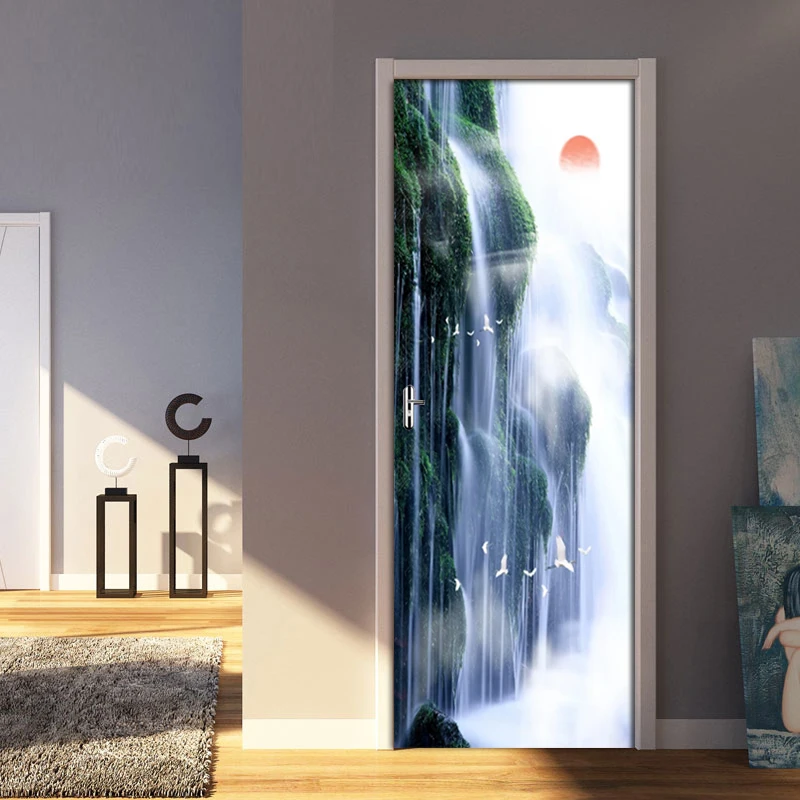 3D наклейка на дверь Настенная роспись искусство природный пейзаж водопад обои