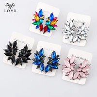 lovr 2019 new womens fashion crystal stud vintage rhinestone multicolor glass earrings for women resin metal leaf ear jewelry