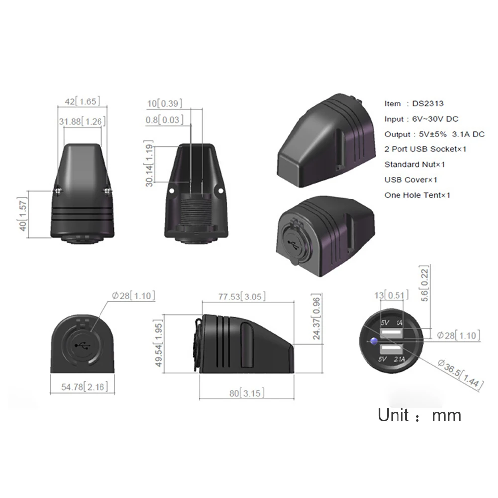 

Adapter Waterproof Charger Durable Power Car Universal Dual USB Socket 12V Portable Black Surface Mount Accessory Plug