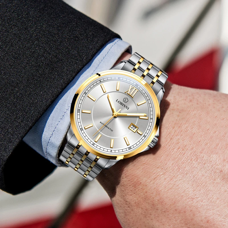 Швейцарские механические мужские часы Lobinni из нержавеющей стали автоматические