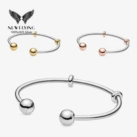 925 sterling silver moments snake chain style open bangle two colors rose gold bracelet fit pan charm for women gift