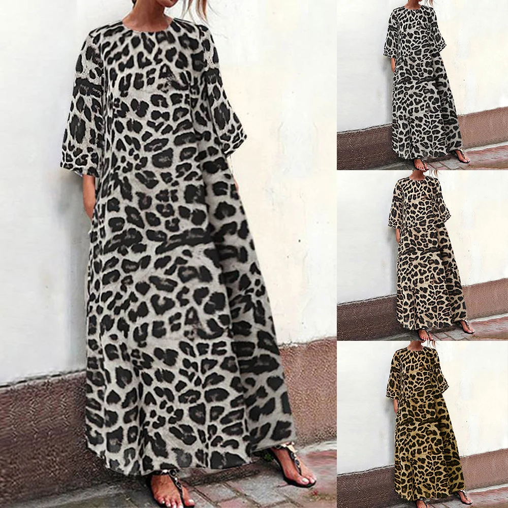 CALOFE 2020 Новое Осеннее модное женское Платье макси с леопардовым принтом