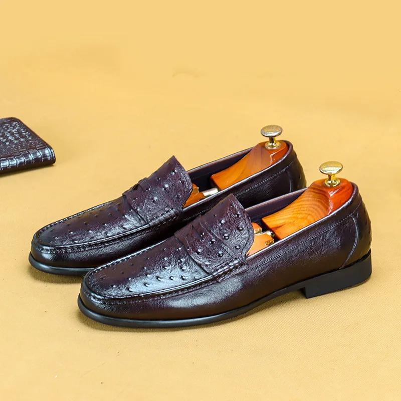 Great2020 мягкая повседневная мужская обувь из натуральной кожи с принтом страуса |