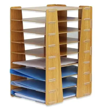 Wooden desktop multilayer A4 file rack basket seat office supplies book data storage