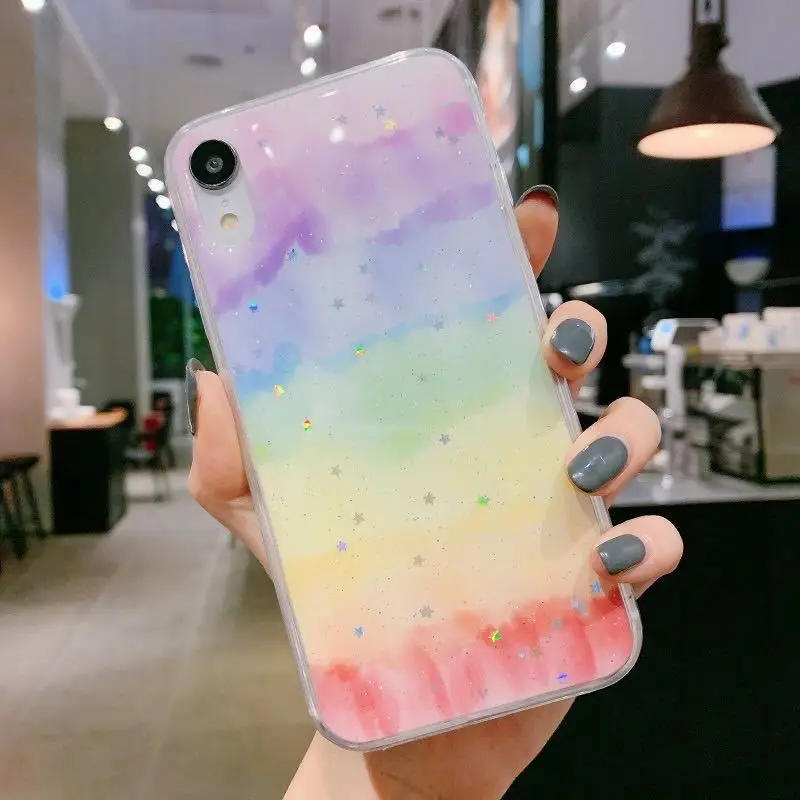 

LISM Rainbow Stripe Phone Case For IPhone 12 11 Pro Max 6 7 8 Plus X XS XR SE2 Transparent Shockproof Mobile Phone Case Cover