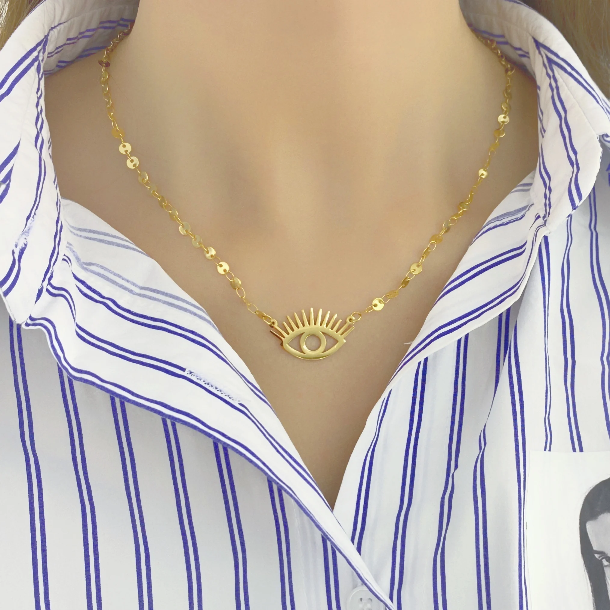 

New Bohemian Chic Vintage Stainless Steel Glamour Evil Eyes Necklace 45+5CM For Women Style Party Gifts Wholesale.