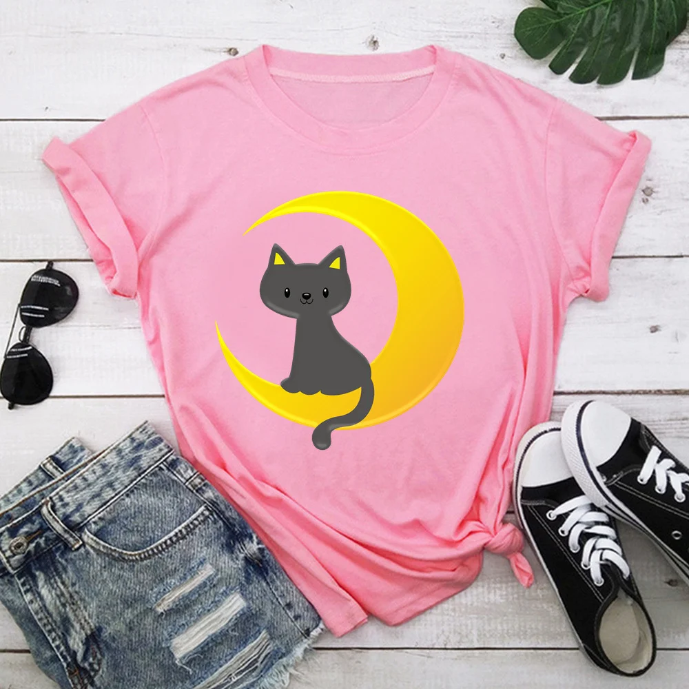 

Cat Harajuku T Shirt Women Short Sleeve O Neck Loose Tshirt 2021 Summer Tee Tops Short Sleeve Female TX8952