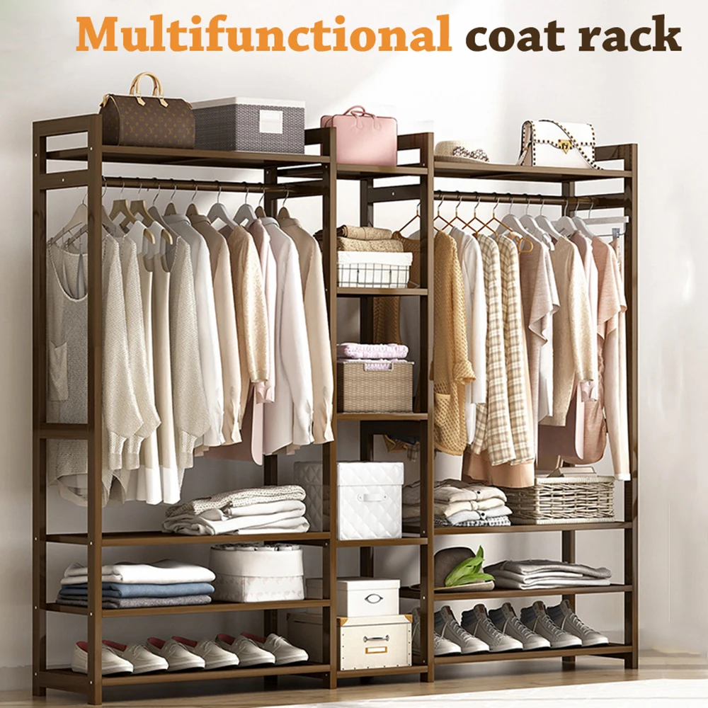 

Clothes Rack Stand Wardrobe Floor Coat Rack Solid Wood Clothing Rack Multifunction Coat Rack Storage Rack Living Room Furniture