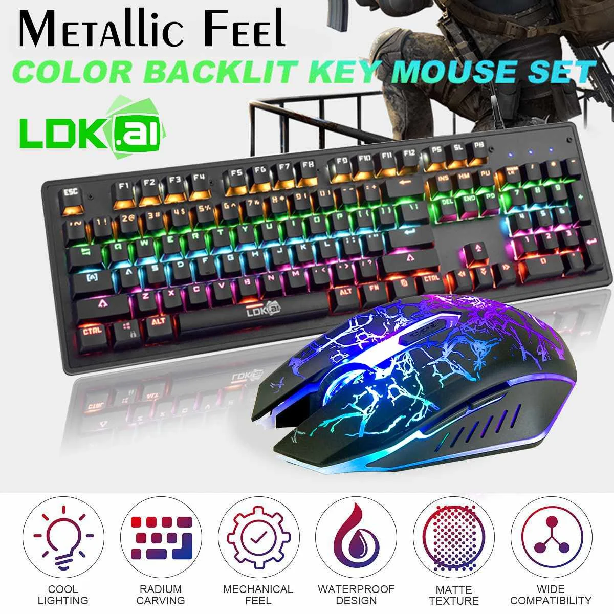 

104 ключей синий переключатель Gaming Keyboard Мышь Механическая RGB светодиодный подсветкой Gamer клавиатуры USB Проводная клавиатура для ПК, ноутбука,