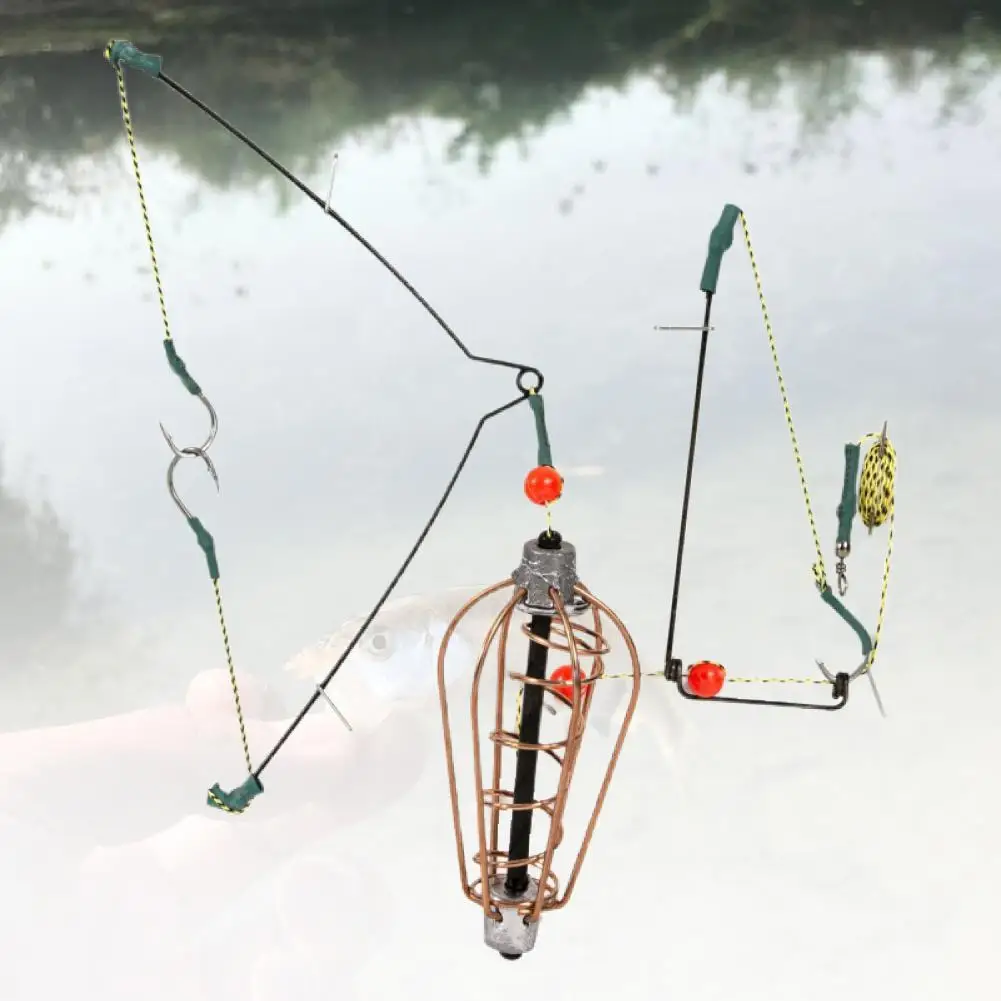 

1 Pcs Fish Copper Bait Cage Basket Feeder HolderFishing Lure Cage Fishing Anti-corrosion with Line Hooks for Fishing