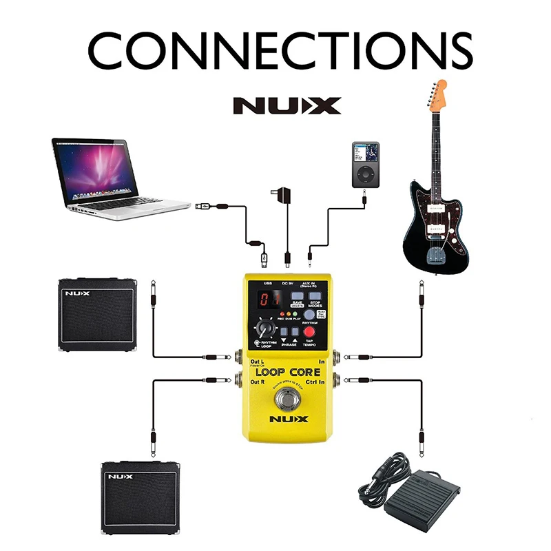 NUX Loop Core Looper гитарный эффект педаль 6 часов время записи 99 пользовательских