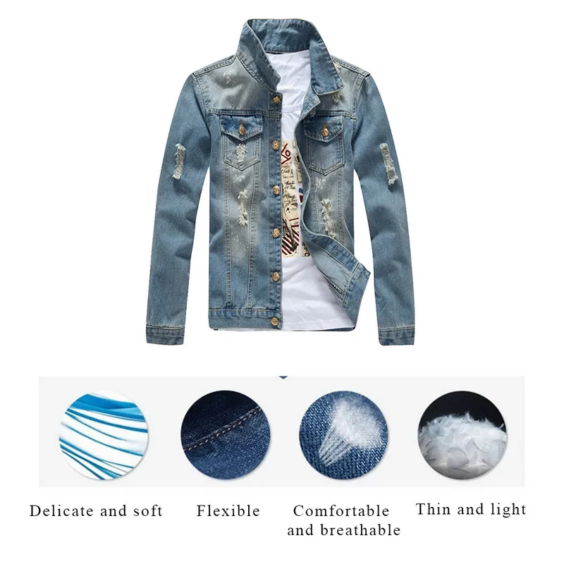 CYSINCOS Новая Осенняя джинсовая куртка с дырками мужские рваные ковбойские куртки