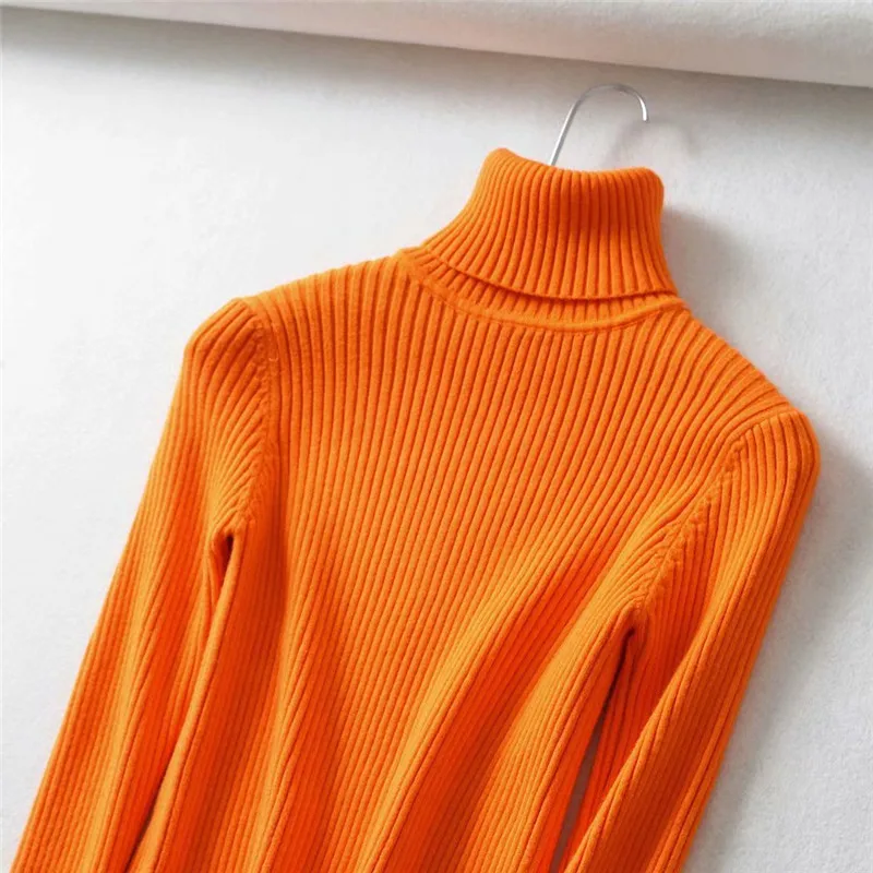 Neon Green Orange Turtleneck Sweater Women Autumn Winter Knitted Crop Tops Pullover Jumper Womens Basic Slim Sweaters Streetwear | Женская