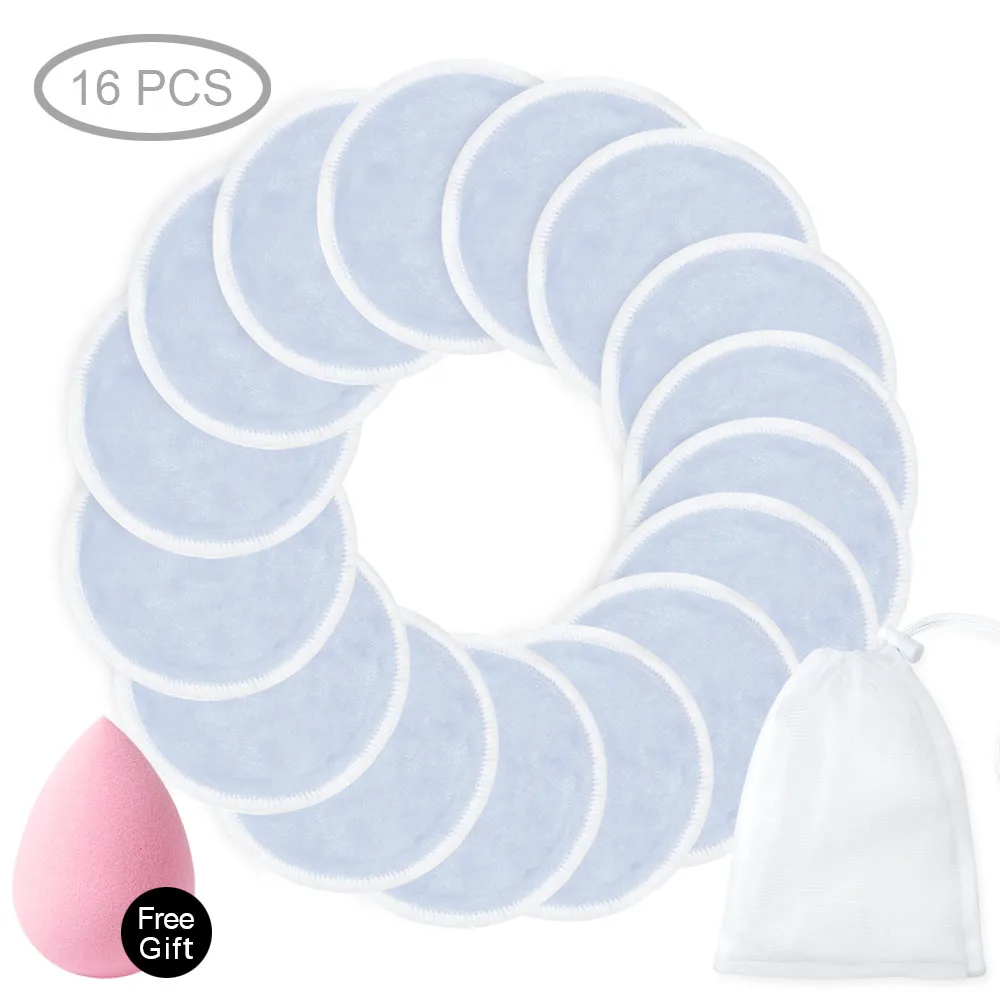 16pcs Blue with bag 4/8/10/16 шт средство для снятия макияжа с моющиеся Ватные диски многоразовый уход за кожей лица салфетки из микрофибры средство для снятия макияжа с тремя слоями из мягкой натуральной бамбук - Цвет: 16pcs Blue with bag