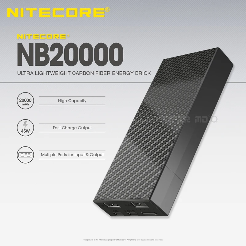 Interwoven Carbon Fiber Sheets Nitecore NB20000 QC USB 4 Port 20000mAh Power Bank | Лампы и освещение