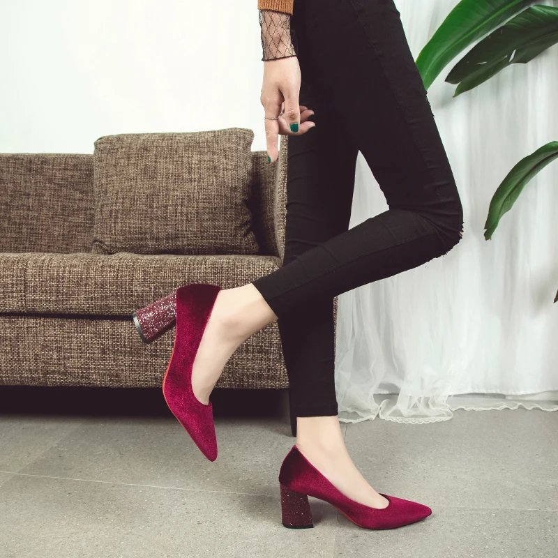 Туфли-лодочки женские на высоком толстом каблуке 7 см пикантные Элегантные