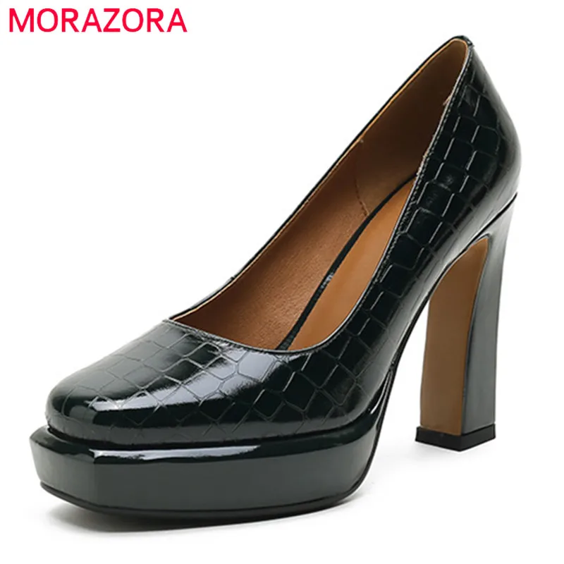 

MORAZORA 2021 New Arrive Patent Leather Single Shoes Women Pumps Spring Summer Classic Dress Party Shoes Women Platform Shoes