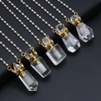 natural clear quartz perfume bottle pendant necklace essential oil vial double hole pendant aromatherapy pearl chain necklaces
