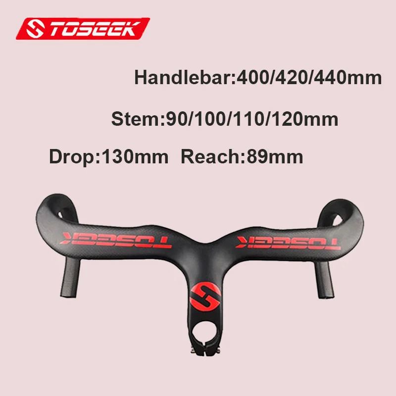 

TOSEEK 3K Carbon Fiber Handle Bar Road Bike Integrated Handlebar Racing Stem Road Bike Bar Ultralight 400/420/440mm