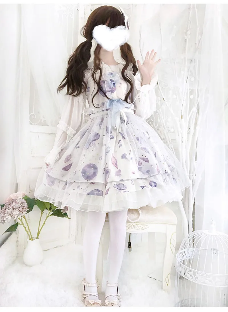 

Sweet princess lolita dress vintage lace bowknot high waist cute printing victorian dress kawaii girl gothic lolita jsk loli cos