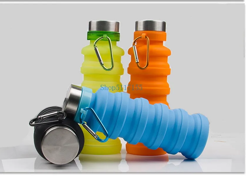 

DHL 50pcs 550ML Portable Silicone Folding Water Bottle Retractable Outdoor Climbing Travel Collapsible Sports Kettle