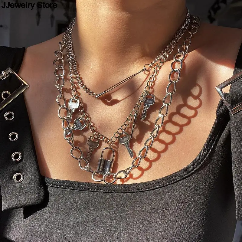 Темный готический большой замок кулон ожерелье Панк Хип-хоп три стиля колье