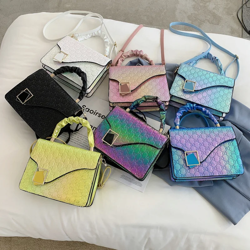 

Gradient Color Women's Handbag 2021 Trend Famous Luxury Brand Bag Lady Letter Fashionable Leather Baguette Shoulder Bag Female