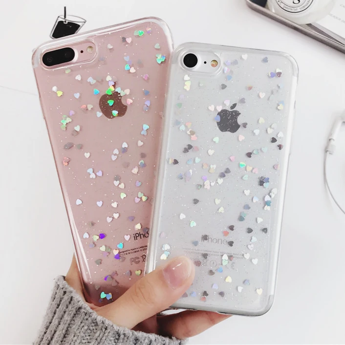 Роскошный блестящий чехол для iPhone 7 8 6 6S Plus 5 5S 5SE X задняя крышка с сердечком мягкие