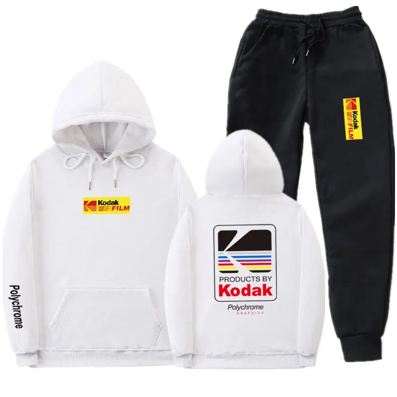 White MK98 Японский уличная Толстовка Комплект Спортивный костюм для мужчин термальная спортивная одежда наборы Kodak толстовки и брюки Повседневный свитер спортивный костюм - Цвет: White MK98