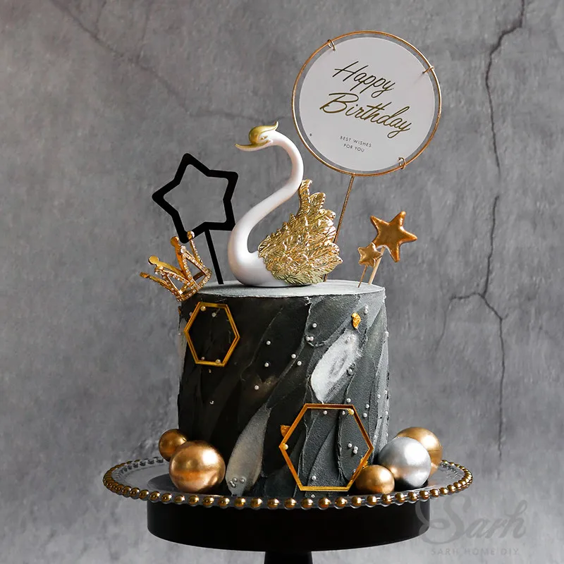 Корона лебедь Золотое перо топпер для торта полые звезды украшение дня рождения