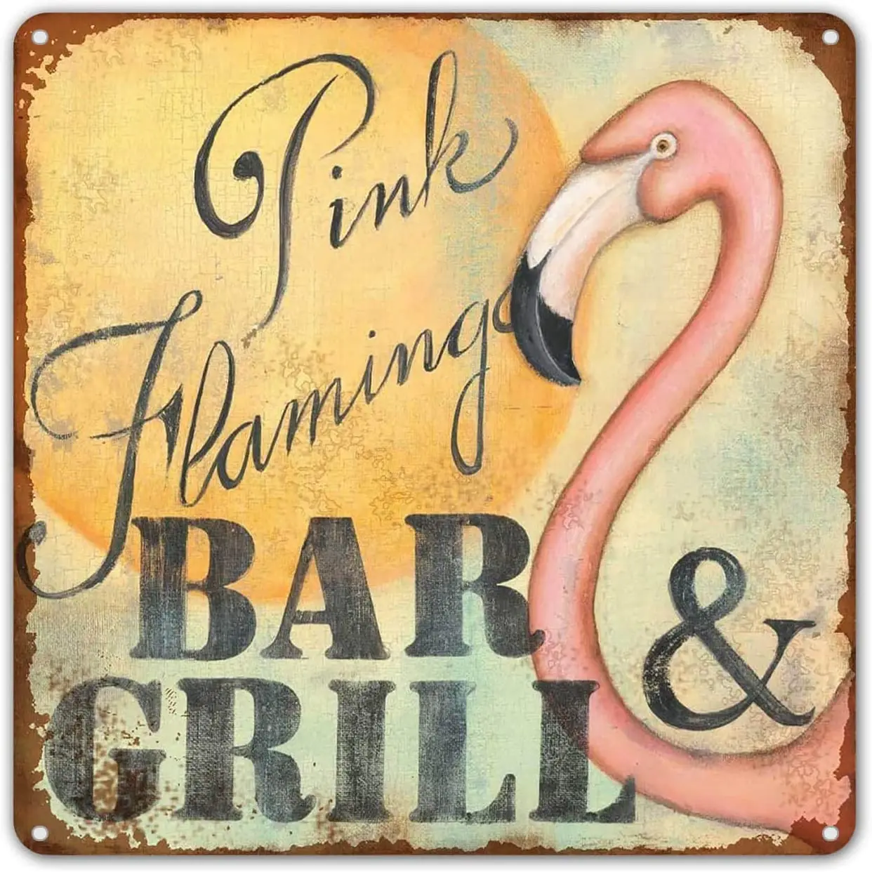 

Жестяной знак, Настенный декор, металлические знаки, Розовый фламинго, бар и гриль, ретро, винтажный знак, деревенский домашний подарок 12x12 д...