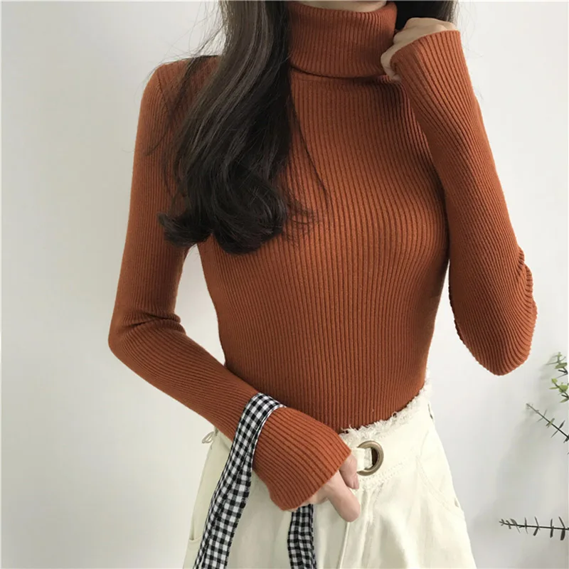

Turtleneck Knitted Sweater Women Long Sleeve Slim Jumper Autumn Winter Soft Pullover Sweater Slim Warm Thick Pull Femme 2021