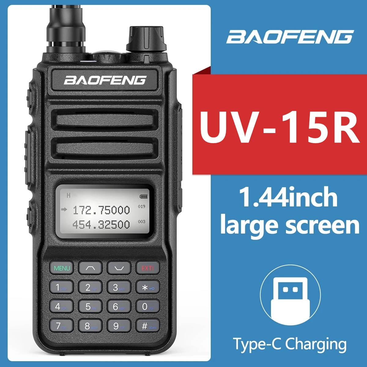 

Baofeng UV-15R Walkie Talkie 10W High Power 999 Channel Dual Band UHF VHF Radios Transmitter USB Charger UV-10R Two Way Radio
