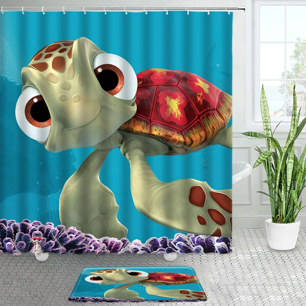 cartoon animals shower curtains bath mats set funny dinosaur frog panda sea turtle children bathroom decor door pad floor carpet free global shipping