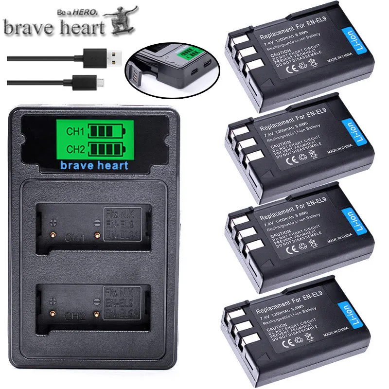 charger and 4battery EN-EL9 EN EL9 EN-EL9a EN EL9a EL9a камера Литий-ионный аккумулятор+ двойной USB ЖК-зарядное устройство для Nikon EN-EL9a D40 D60 D40X D5000 D3000 - Цвет: charger and 4battery