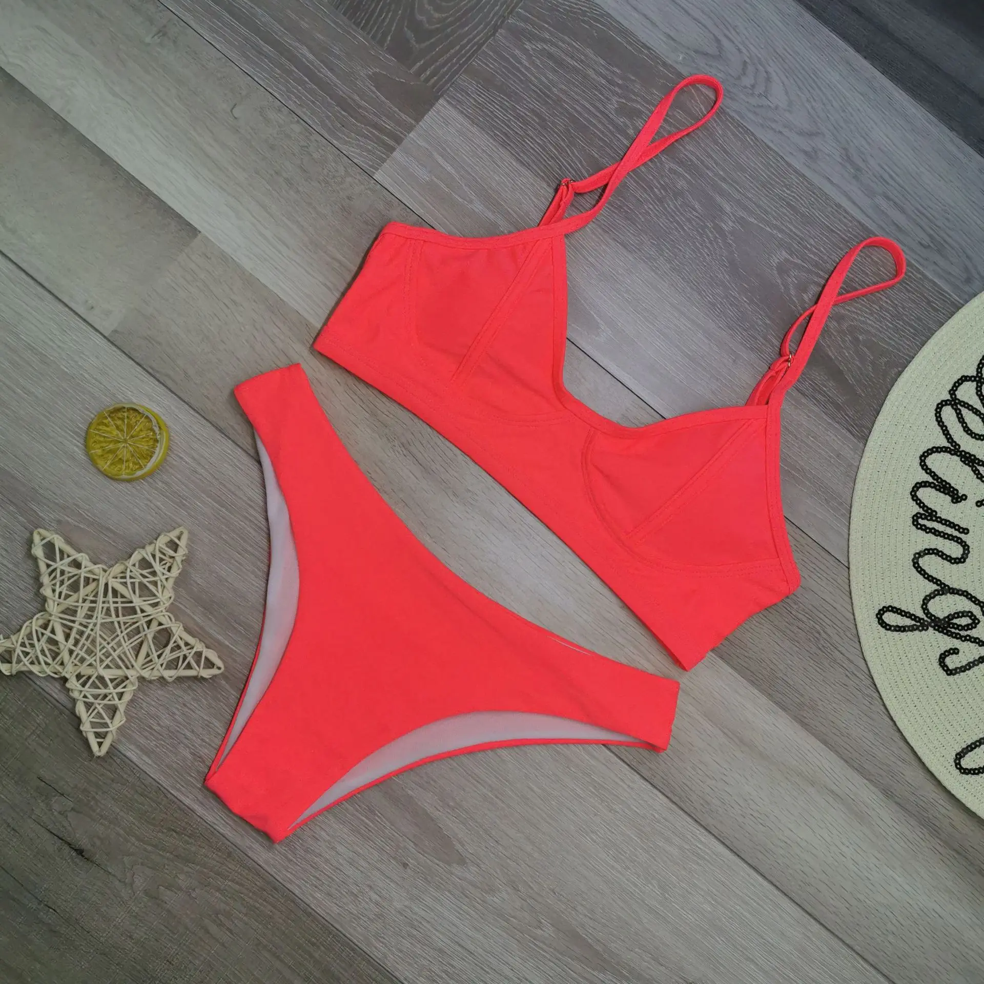 Купальник OMKAGI женский однотонный бразильский комплект бикини с чашками пуш-ап