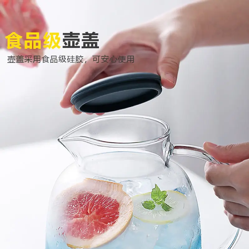 

Large-capacity Cold Water Kettle Bottle Blue Heat-resistant Glass Teapot Flower Bottle Drinkware For Tea Juice 1.8L Hot Water