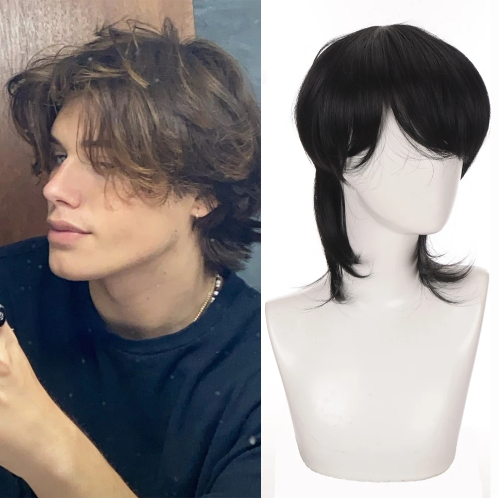 

New ConcubineWig Male Short Hair Handsome Mullet Head Wolf Tail Synthetic Hair Men And Women Can Wear Button Net Wig Sets