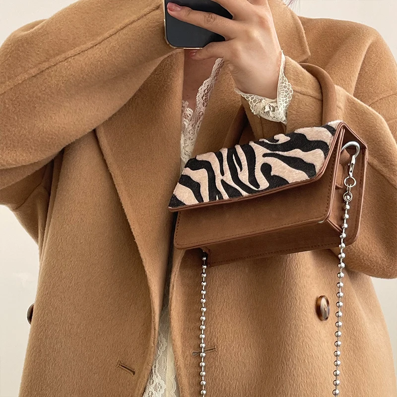 

Trendy Small Square Bag 2021 Zebra Pattern Shoulder Bags Fashion Small Tote Bags Luxury Handbags Designer Chain Crossbody Bag