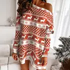 Женское рождественское платье-свитер, осенне-зимнее вязаное Повседневное платье-пуловер с длинным рукавом и открытыми плечами, облегающее платье, джемпер, уличная одежда