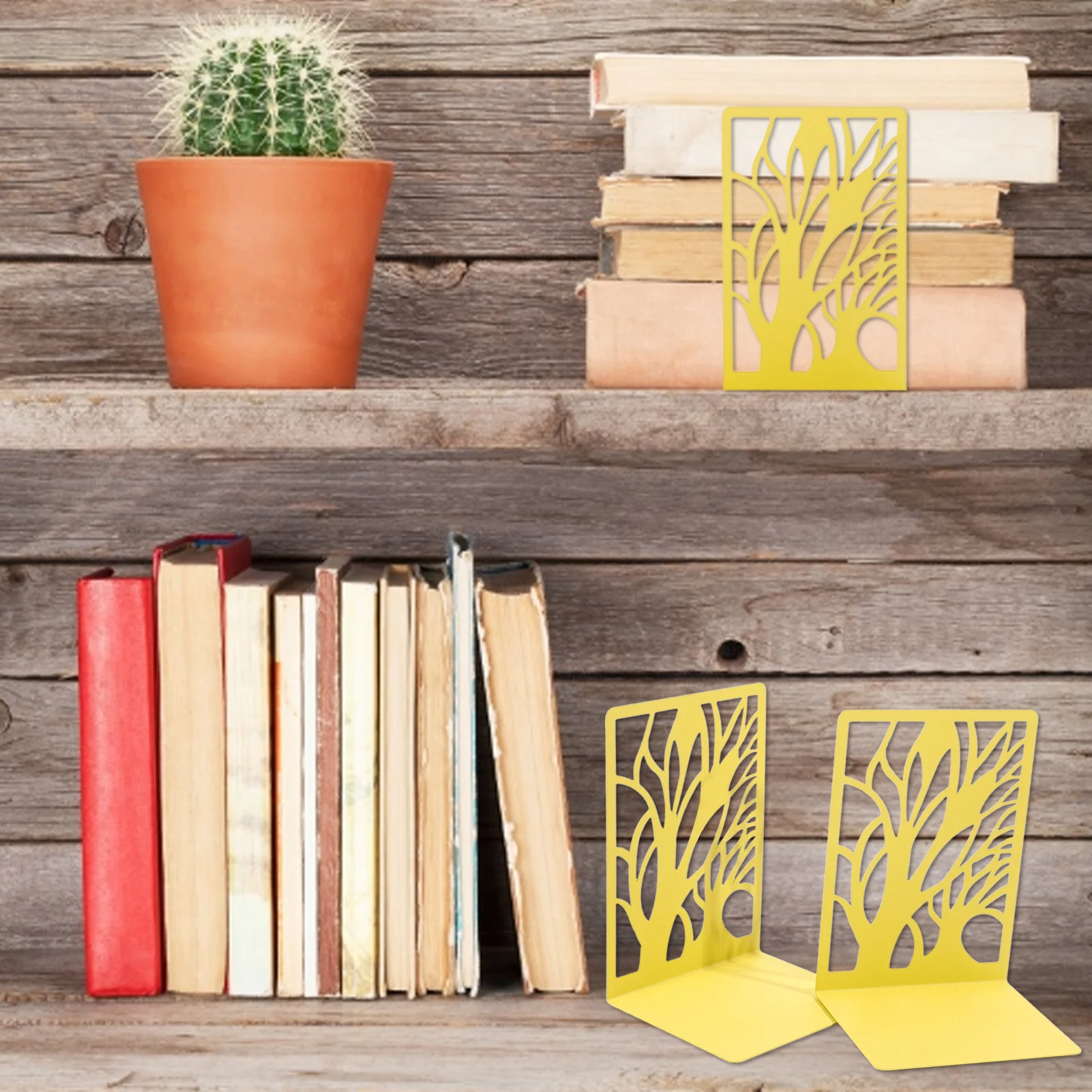 

2PC bookshelf Tree shadow creative retro home storage decor metal Bookends Decoration Retro Home hollow Storage Book Holder